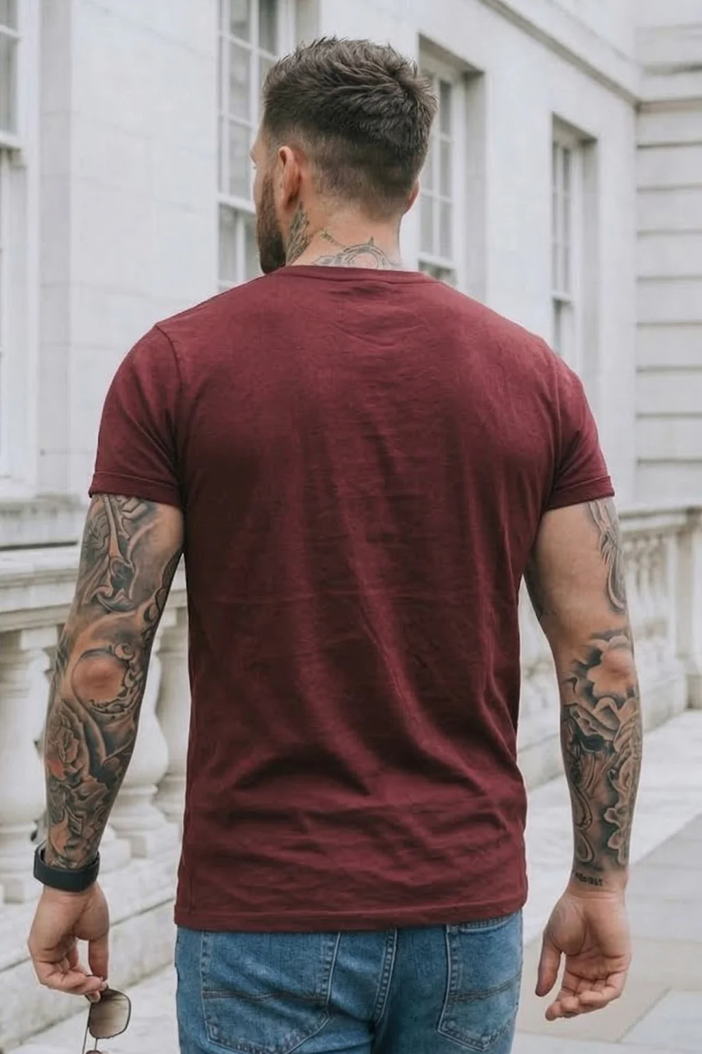 Maroon Plain Regular Fit T-shirt - Image 4