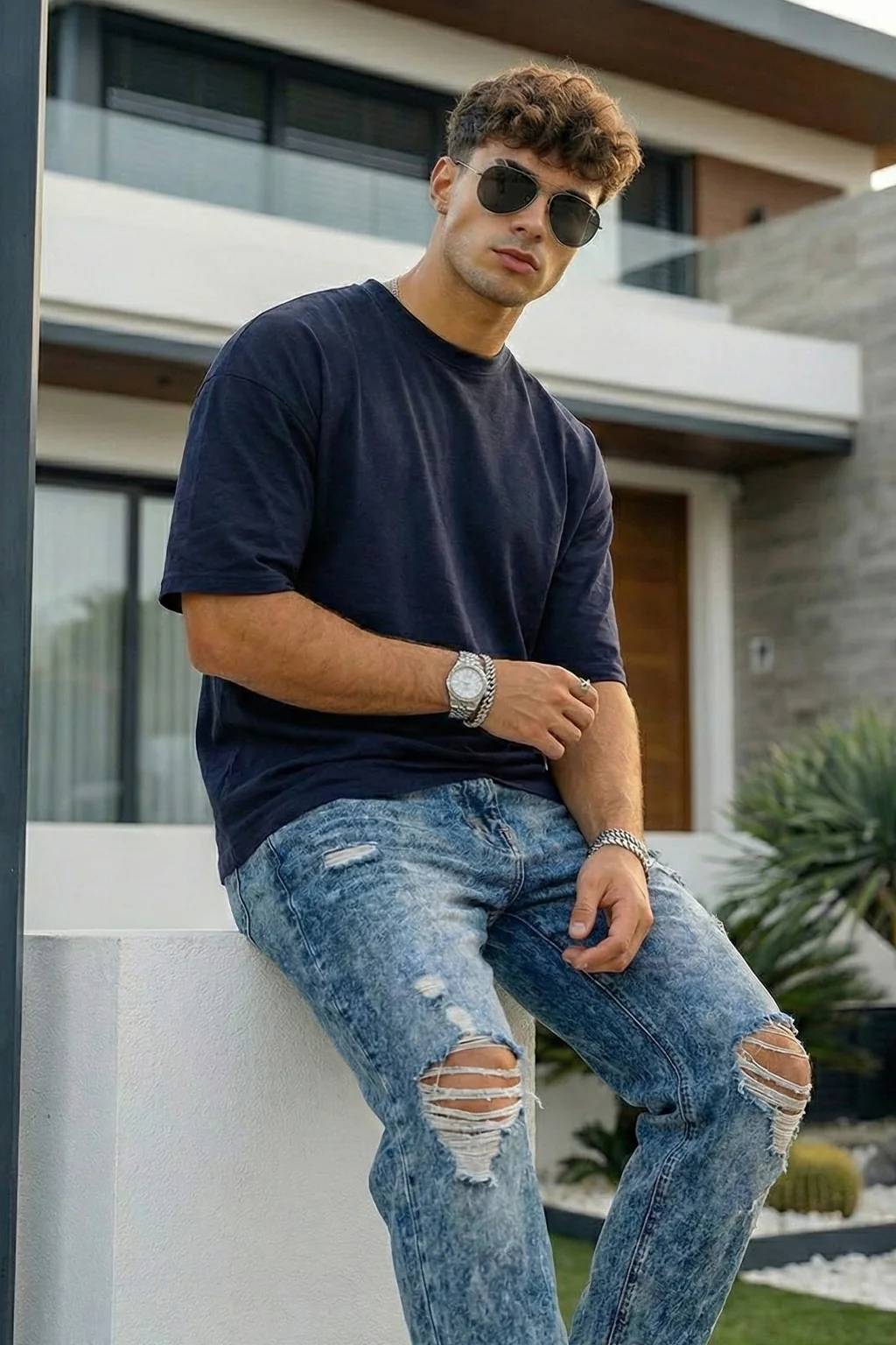 Navy Plain Oversized T-shirt - Image 4