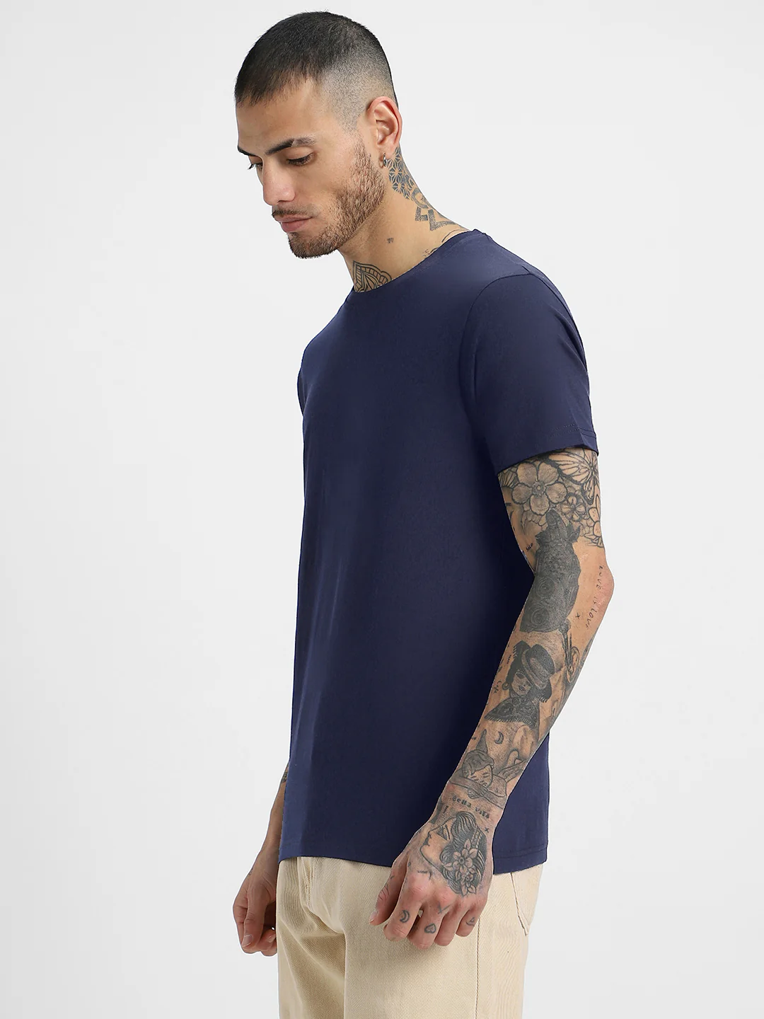 Navy Plain Regular Fit T-shirt - Image 3