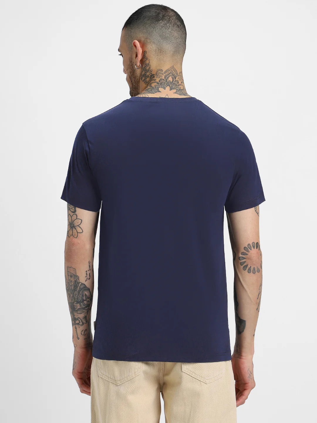Navy Plain Regular Fit T-shirt - Image 4