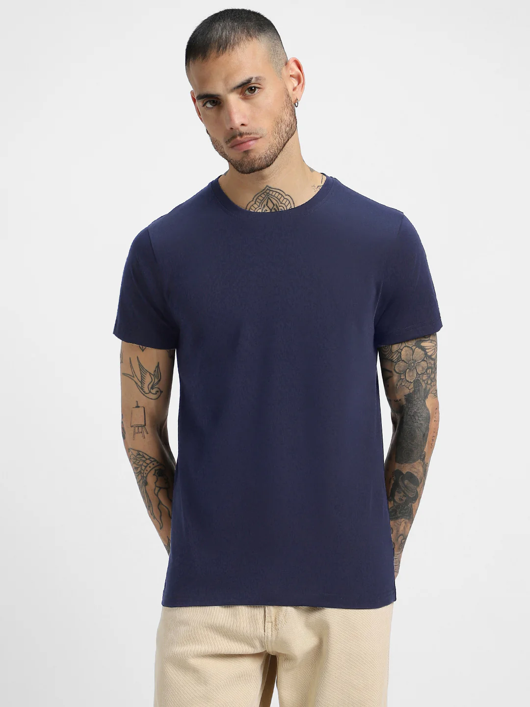 Navy Plain Regular Fit T-shirt - Image 5