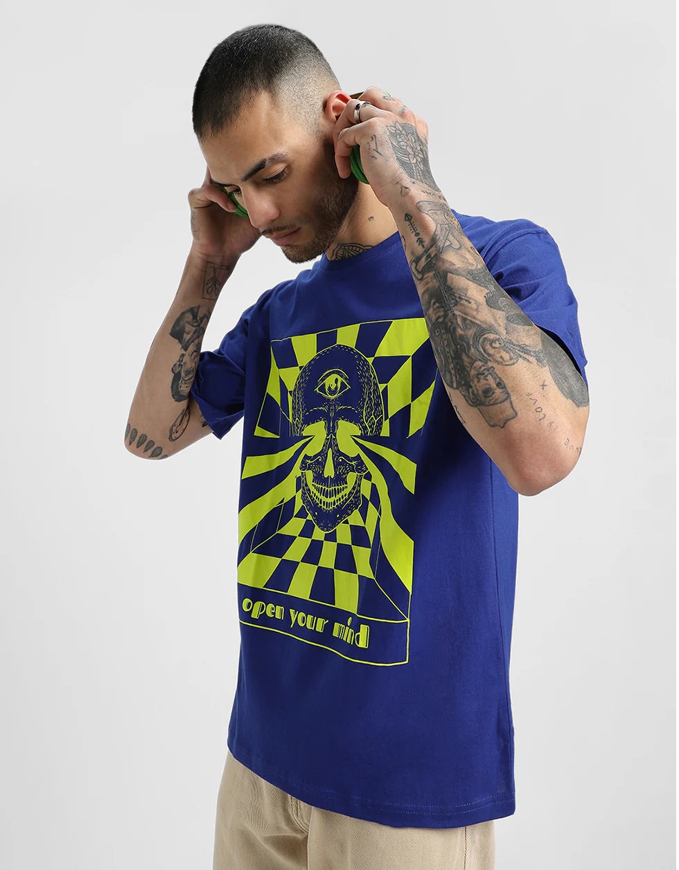 Mind-Open Blue Oversized Graphic Front Printed T-shirt - Image 4