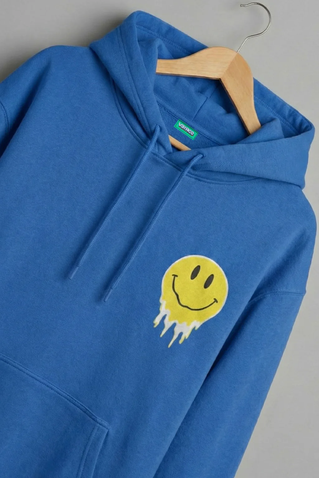 Smile Blue Oversized Pocket Graphic Printed Hoodie - Image 3