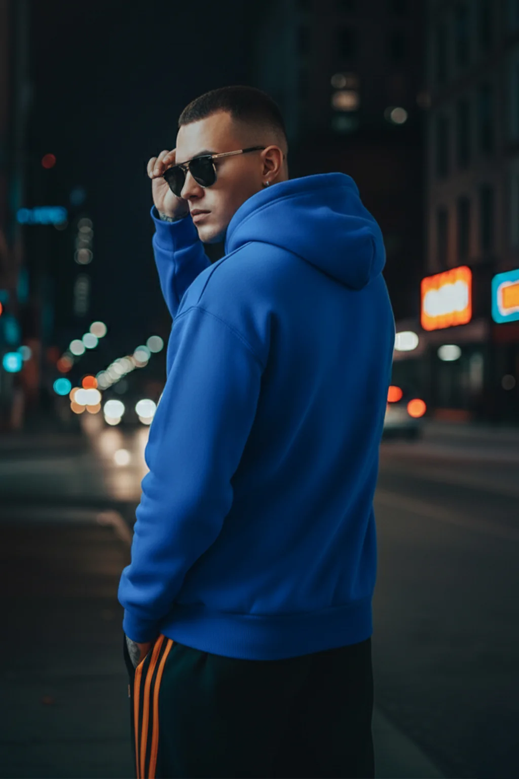 Smile Blue Oversized Pocket Graphic Printed Hoodie - Image 6