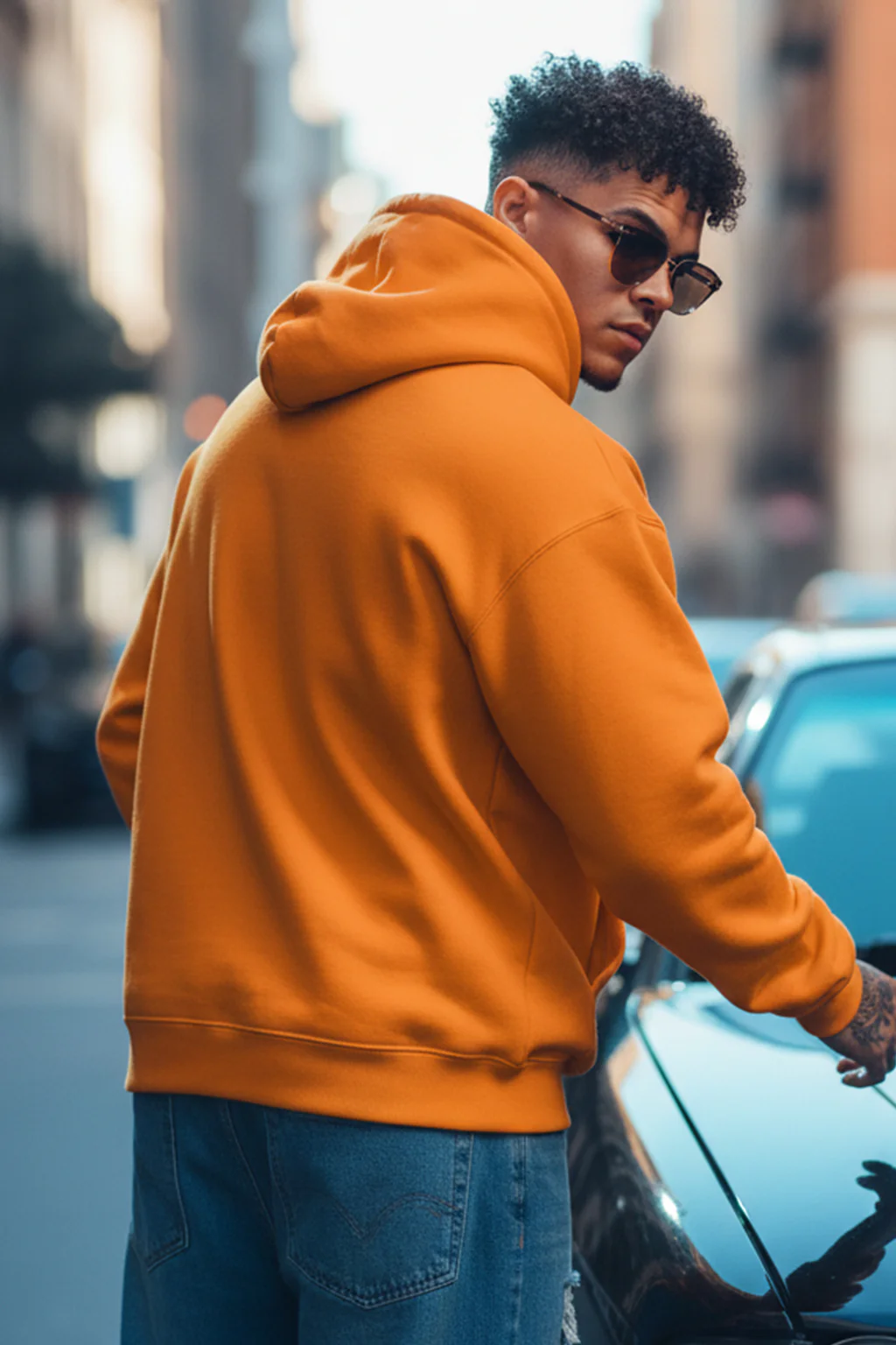 Eye Orange Oversized Pocket Graphic Printed Hoodie - Image 3