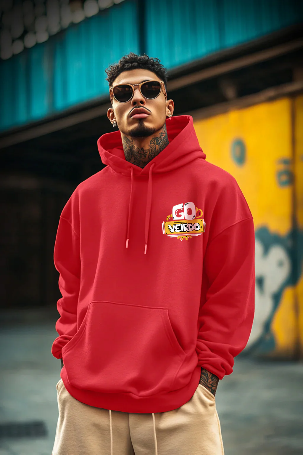 Go Veirdo Magenta Pocket Printed Oversized Hoodie - Image 4