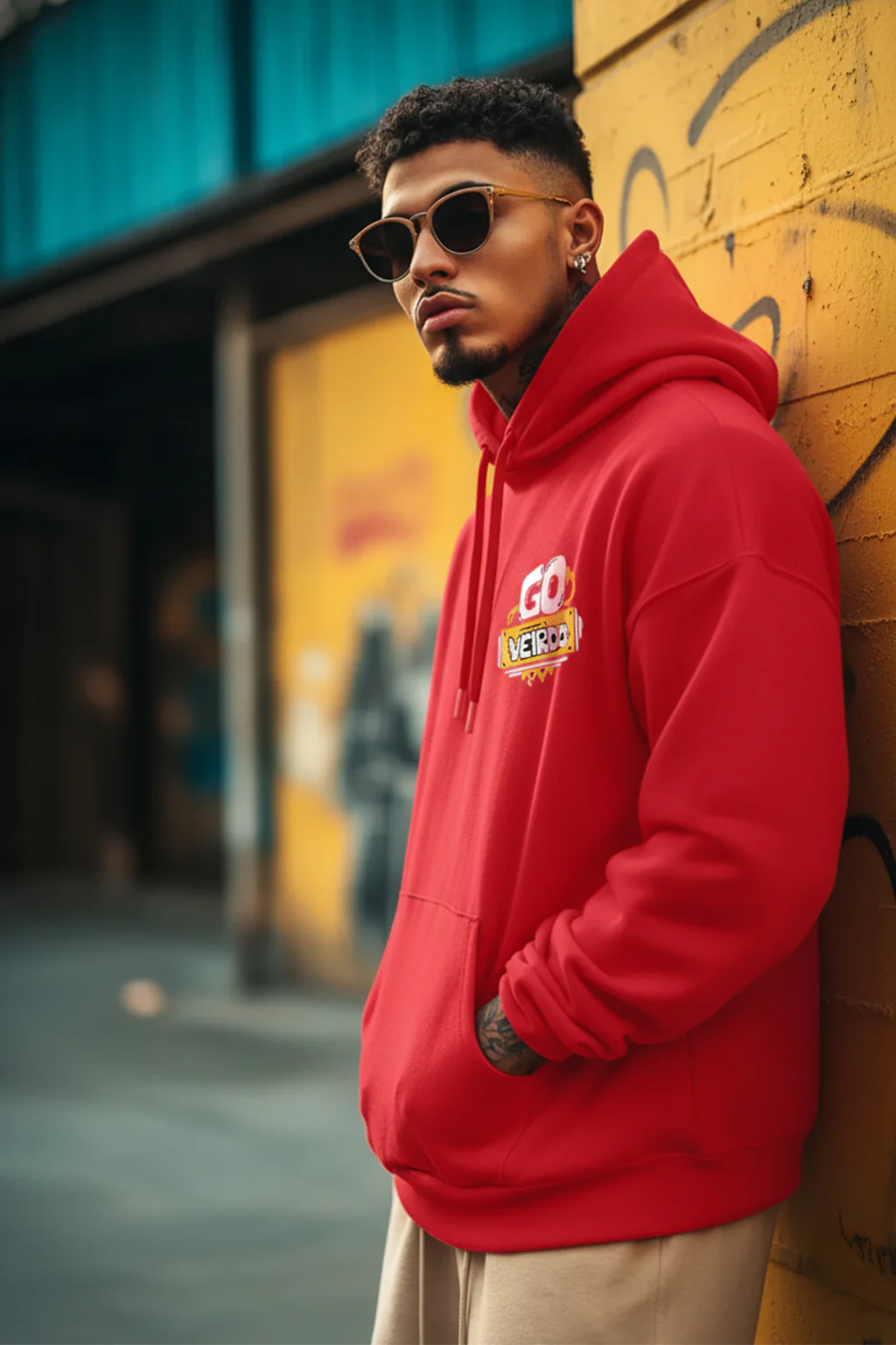 Go Veirdo Magenta Pocket Printed Oversized Hoodie - Image 5