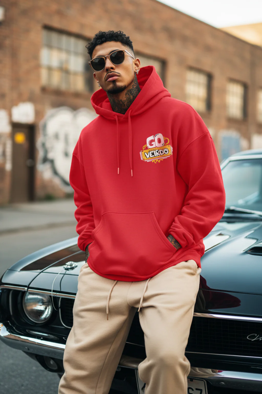 Go Veirdo Magenta Pocket Printed Oversized Hoodie - Image 7