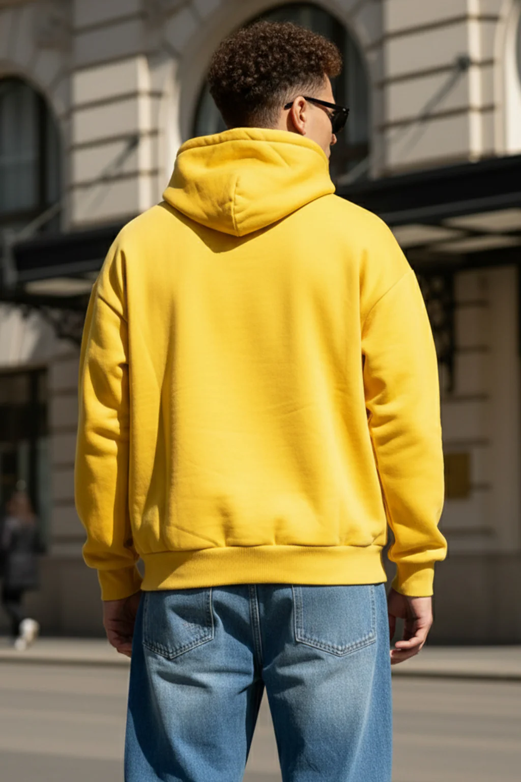 Out of Mind Mustard Oversized Pocket Typographic Printed  Hoodie - Image 3