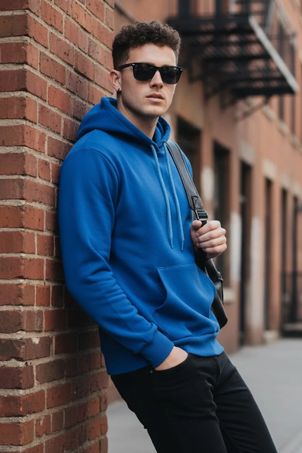 Blue Plain Regular Hoodie - Image 2
