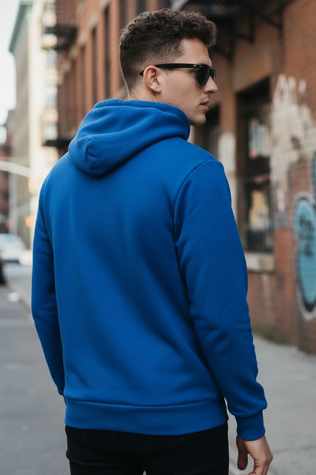 Blue Plain Regular Hoodie - Image 3