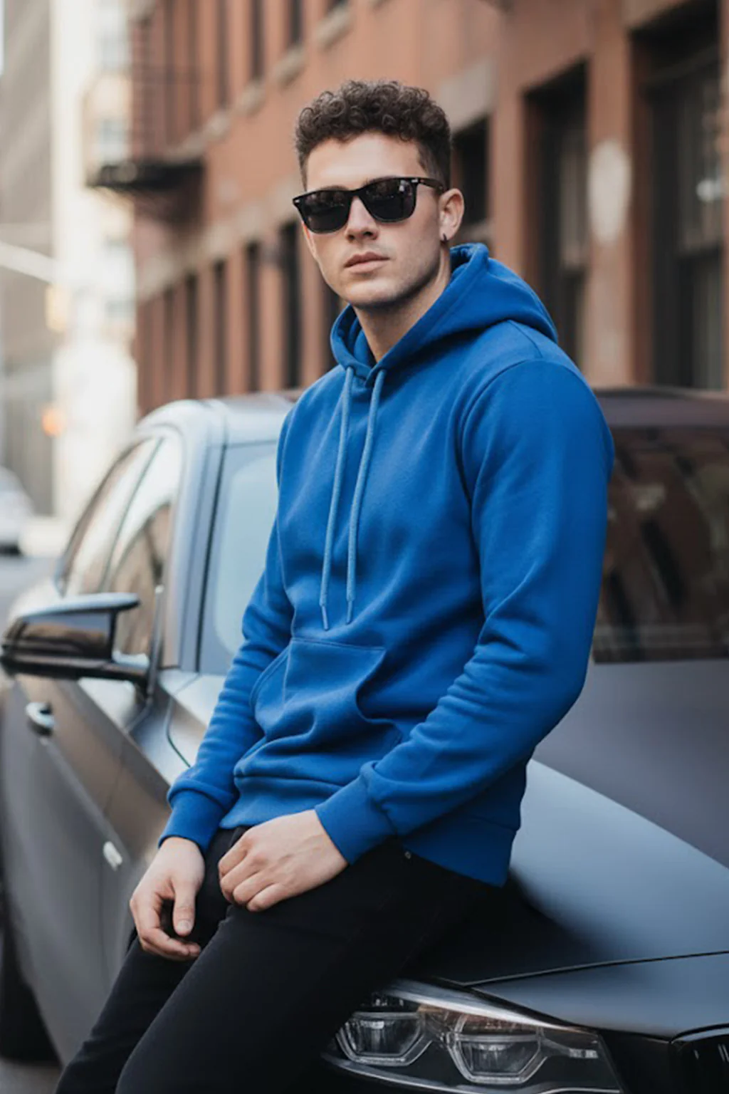 Blue Plain Regular Hoodie - Image 4