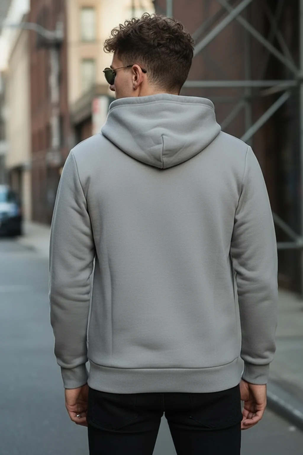 Grey Plain Regular Fit Hoodie - Image 3