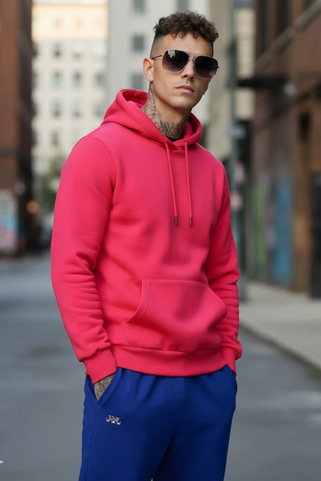 Magenta Plain Regular Fit Hoodie - Image 3