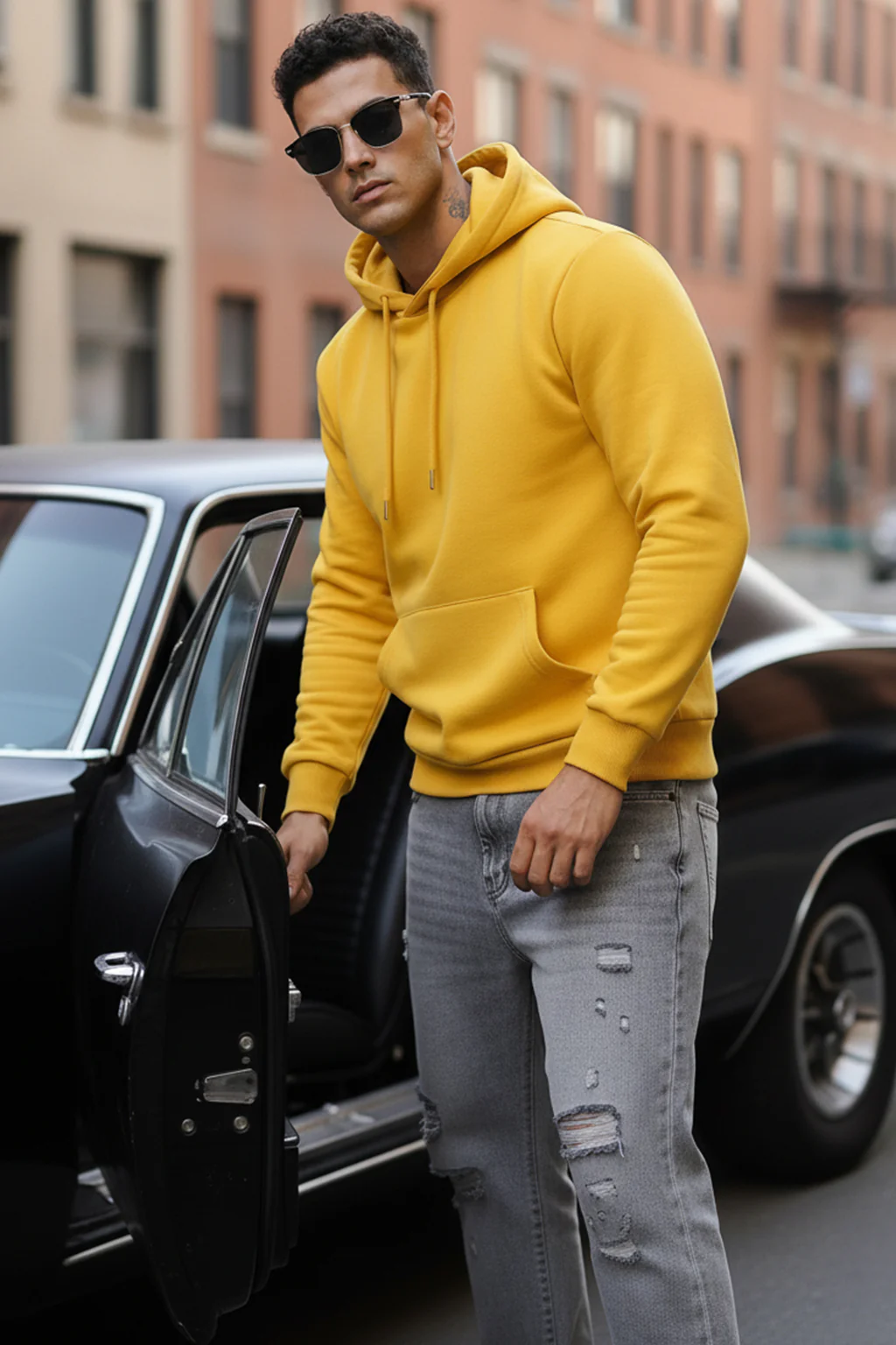 Mustard Plain Regular Hoodie - Image 3