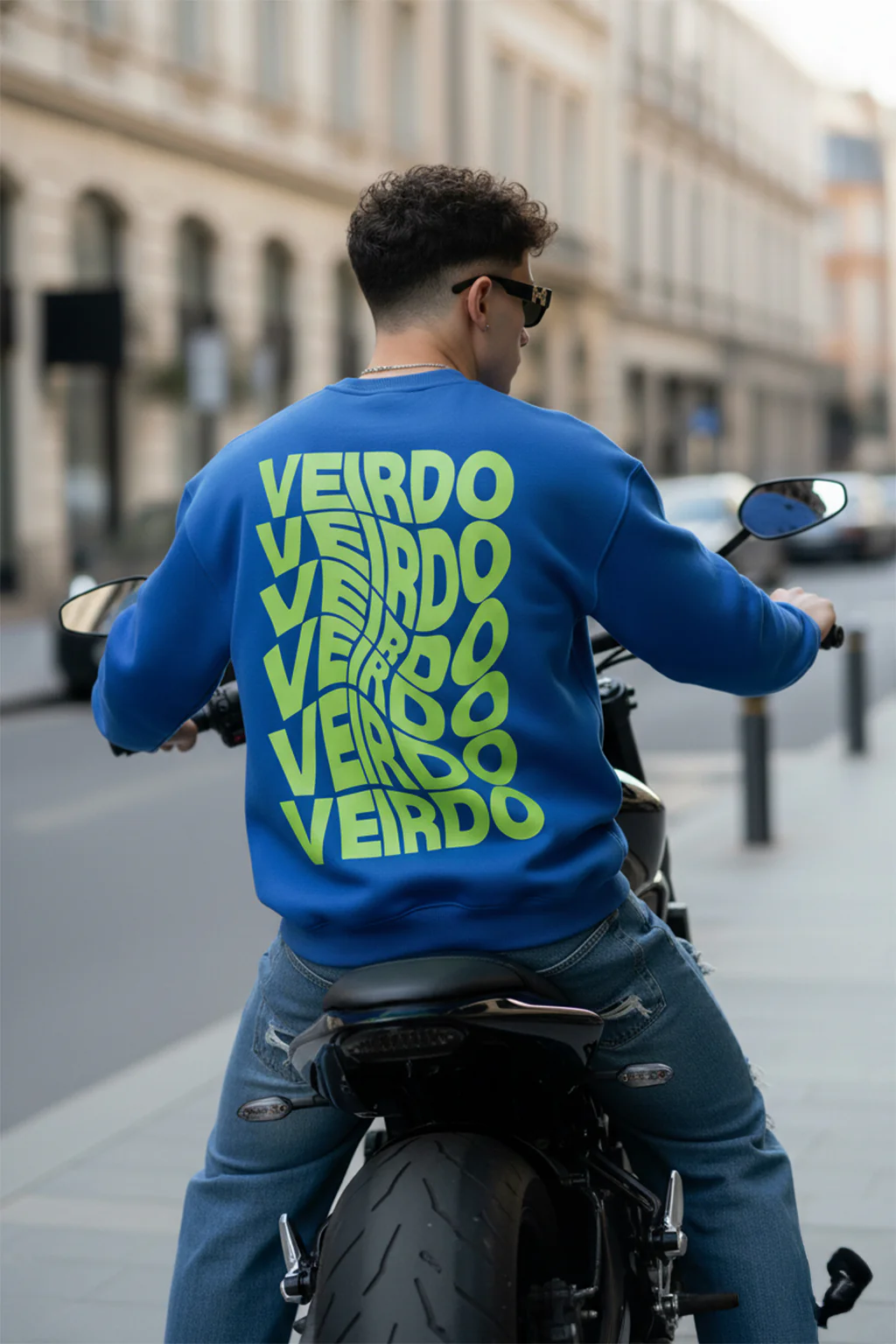 Veirdo Blue Oversized Back Typographic Printed Sweatshirt - Image 4