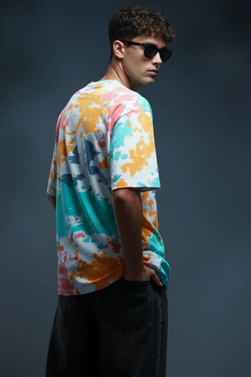 Mickey Loves Music White Oversized Tie-Die Printed T-shirt - Image 3