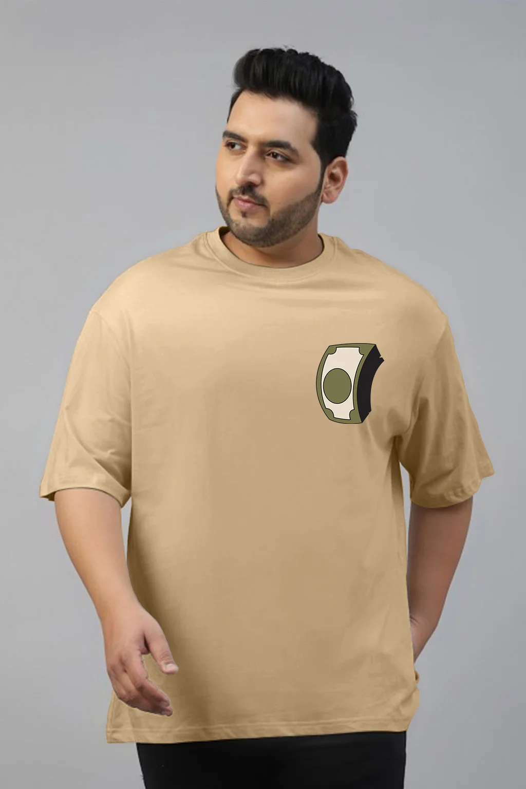 Money Beige Graphic Printed Plus Size T-shirt - Image 3