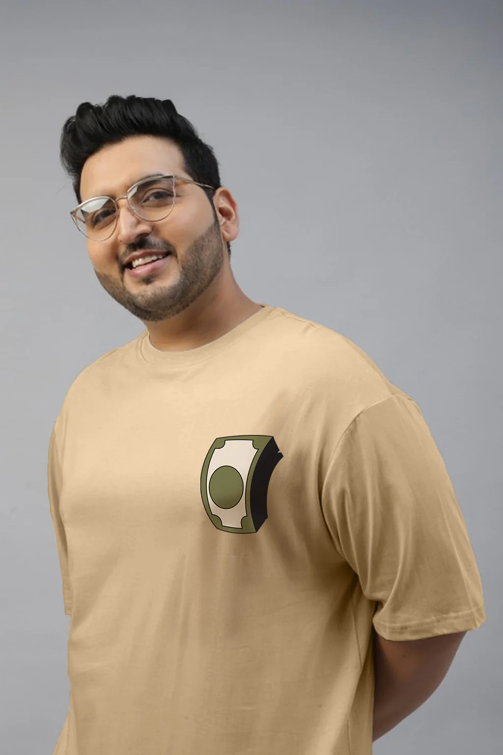 Money Beige Graphic Printed Plus Size T-shirt - Image 5