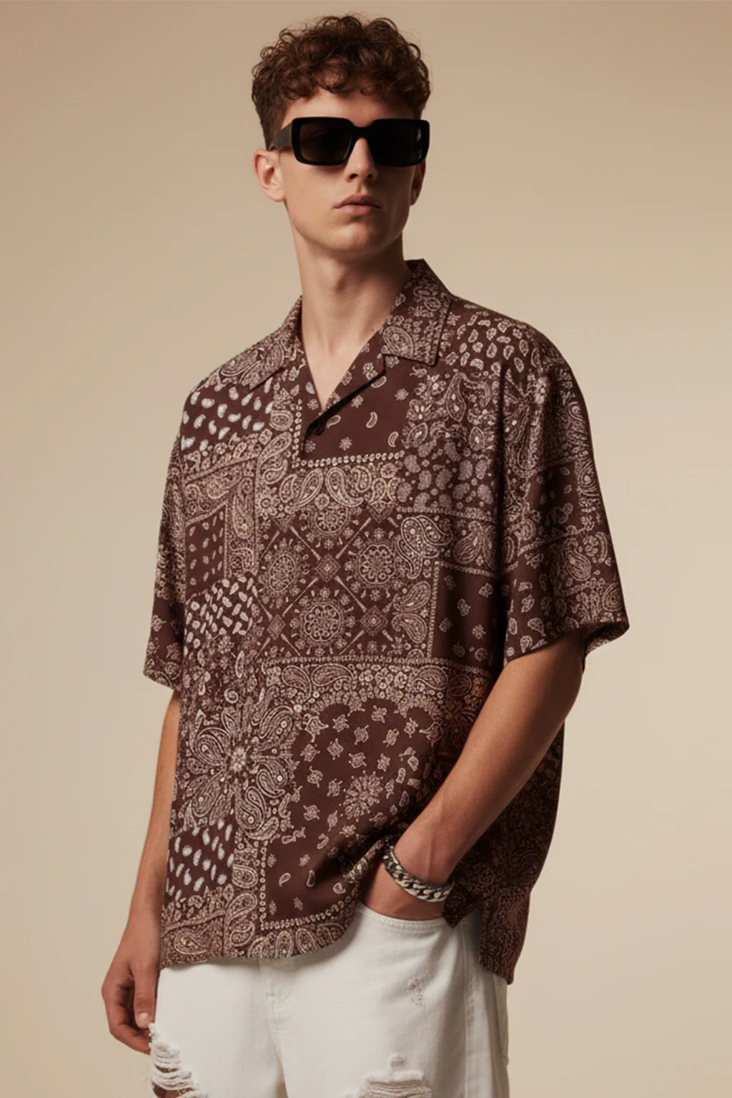 Monochrome Mosaic Brown All Over Print Oversized Exclusive Shirt - Image 5