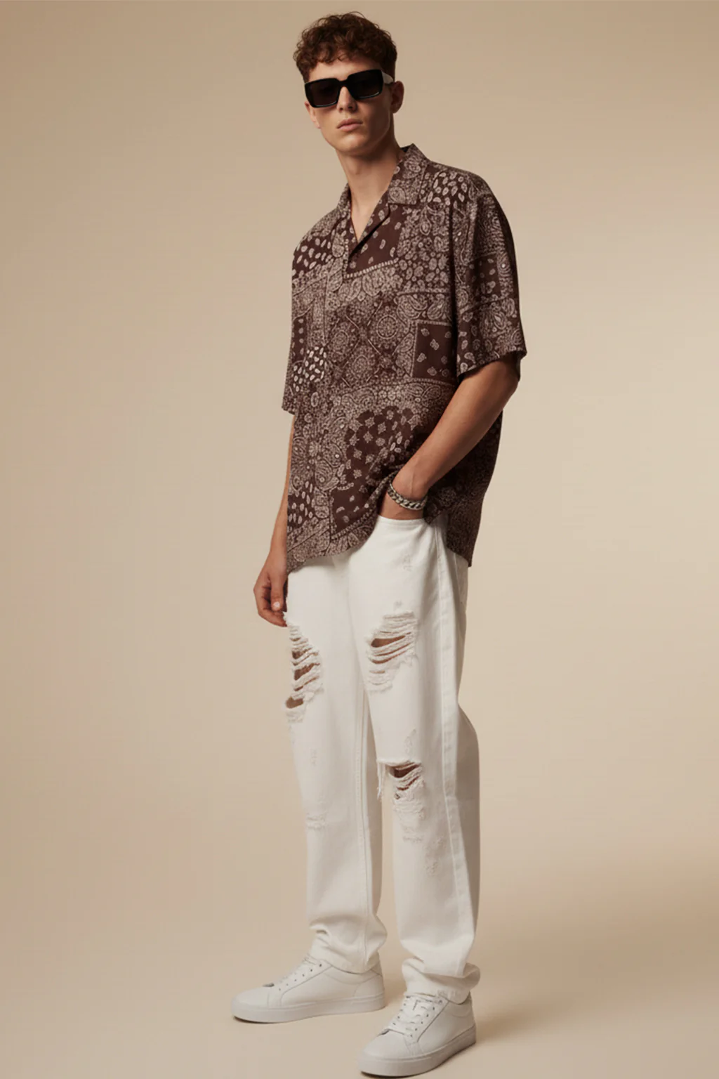 Monochrome Mosaic Brown All Over Print Oversized Exclusive Shirt - Image 7