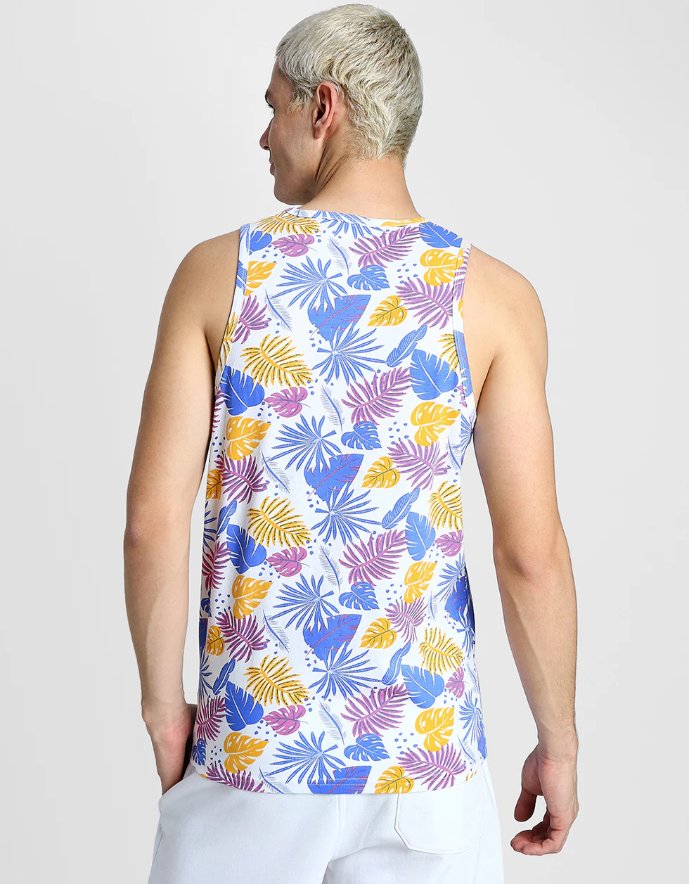Multicolor Leaf Printed Gym Vest - Image 4