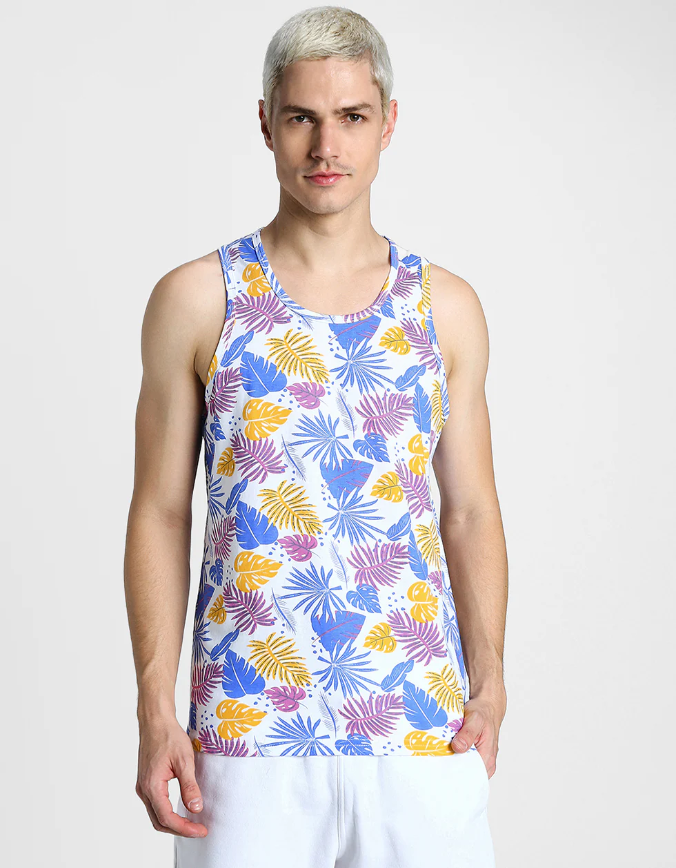 Multicolor Leaf Printed Gym Vest - Image 5