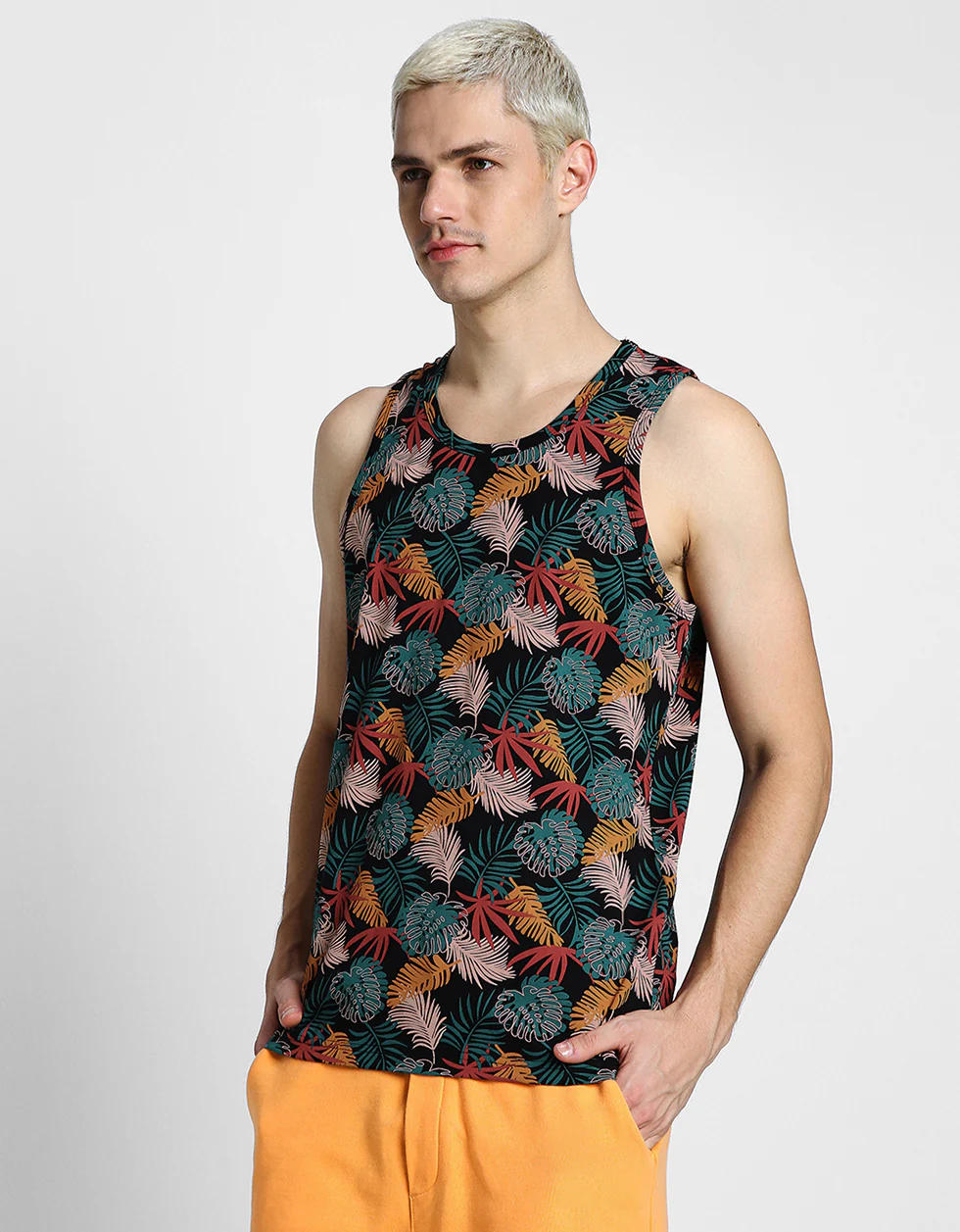 Multicolor Leaf Printed Gym Vest - Image 2