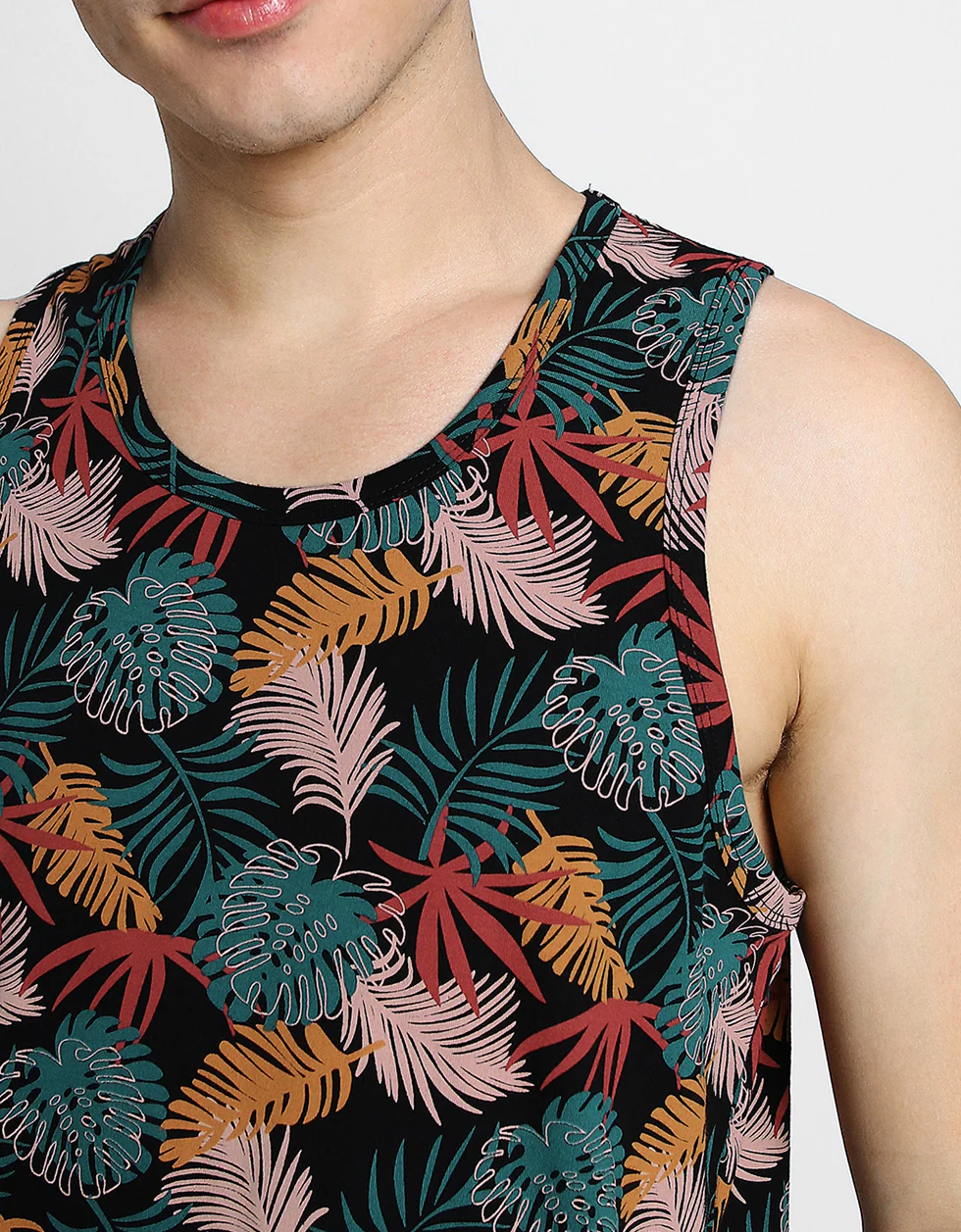 Multicolor Leaf Printed Gym Vest - Image 4