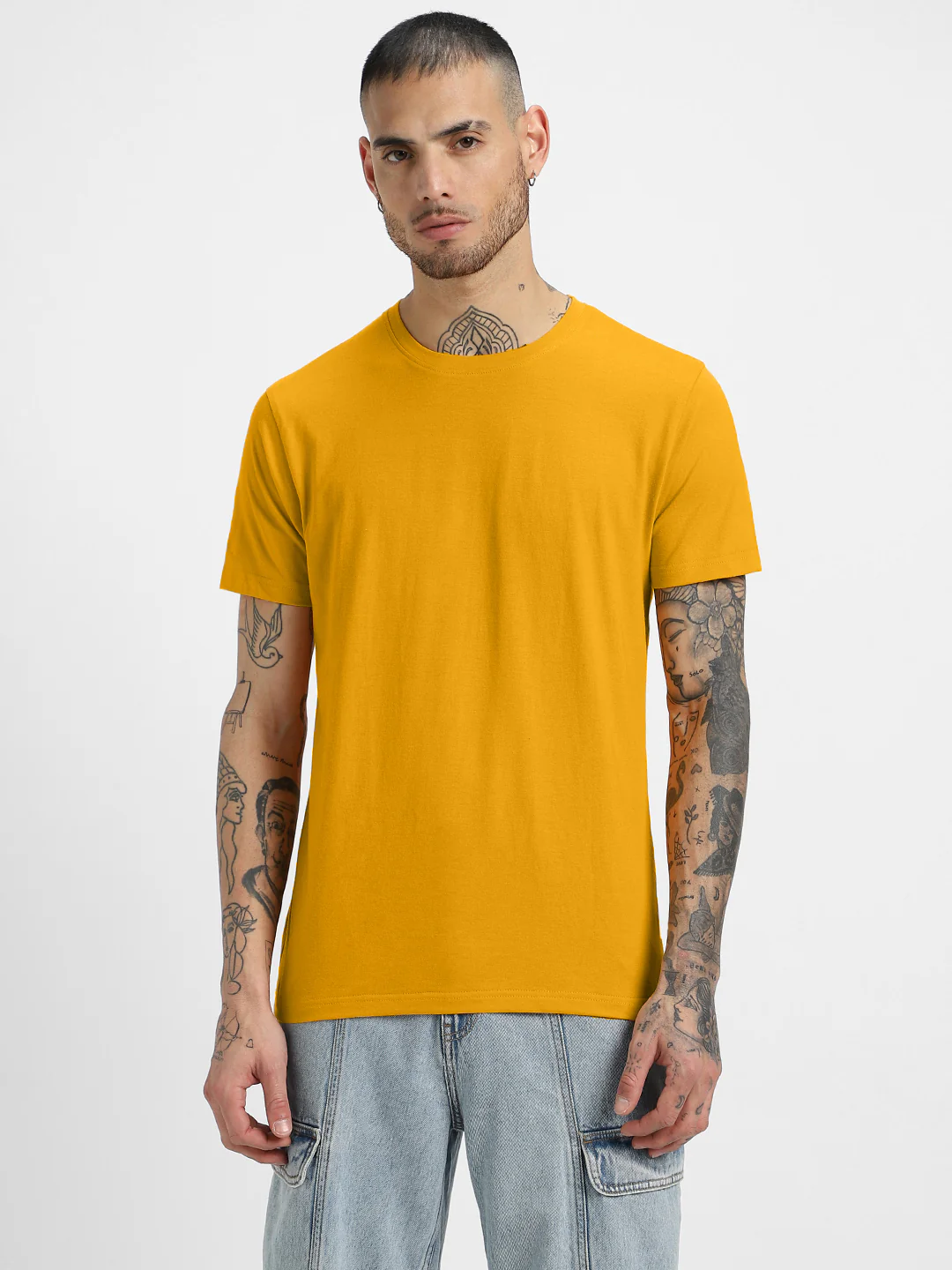 Mustard Plain Regular Fit T-shirt - Image 3