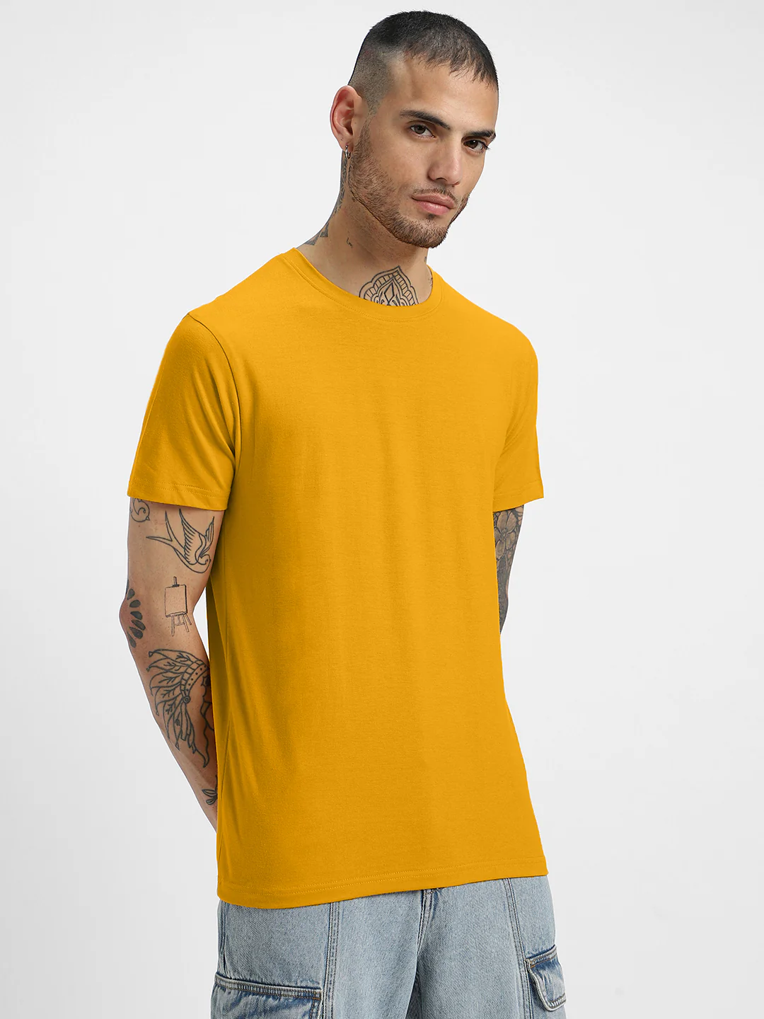 Mustard Plain Regular Fit T-shirt - Image 4
