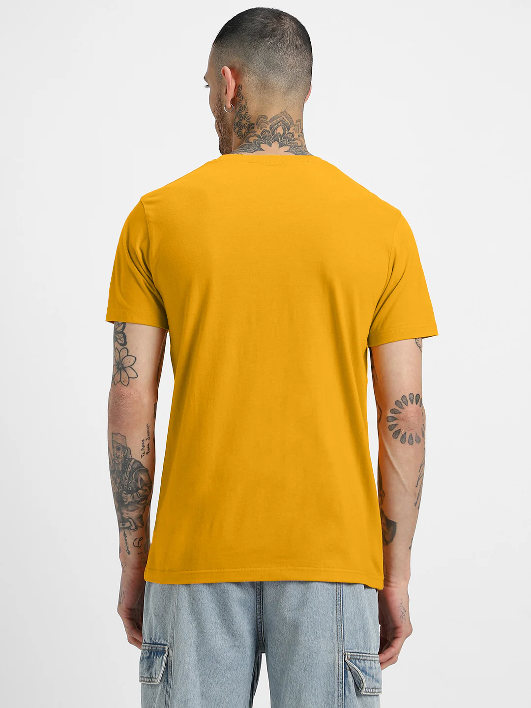 Mustard Plain Regular Fit T-shirt - Image 5
