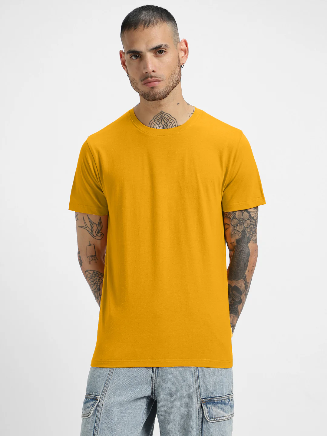 Mustard Plain Regular Fit T-shirt - Image 6