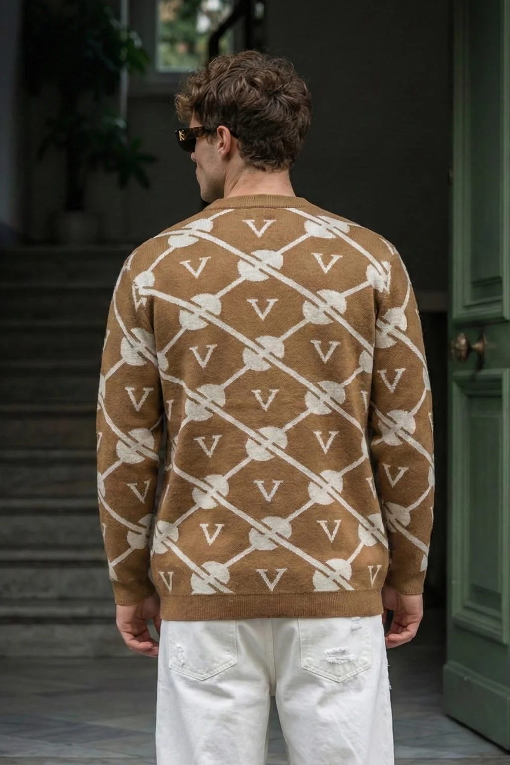 Mustard Yellow Jacquard Printed Regular FIt Sweatshirt - Image 6