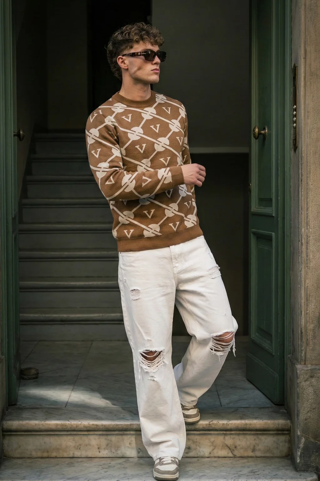 Mustard Yellow Jacquard Printed Regular FIt Sweatshirt - Image 7