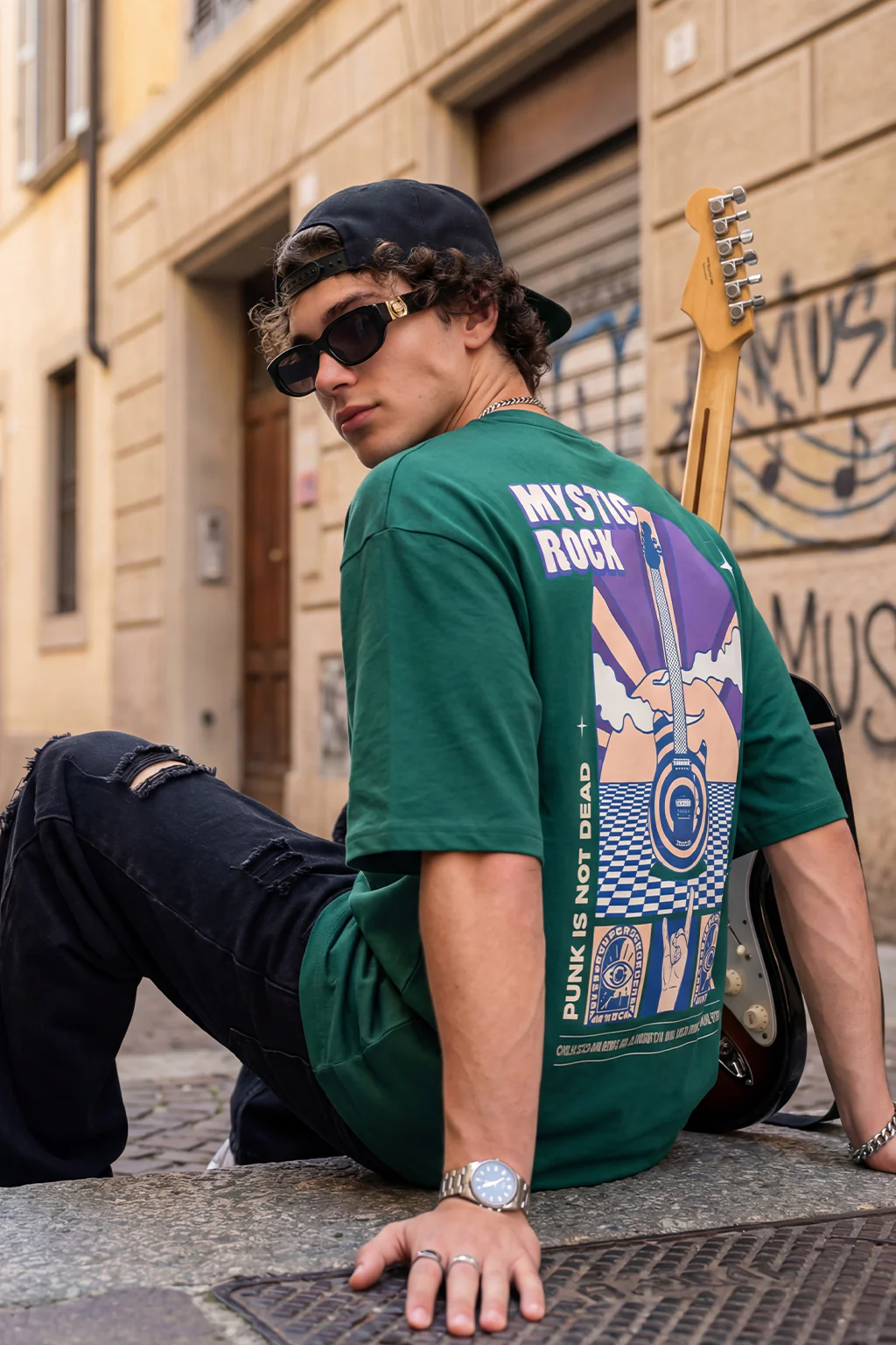 MYSTIC ROCK Green Oversized Back Graphic Printed T-shirt - Image 2