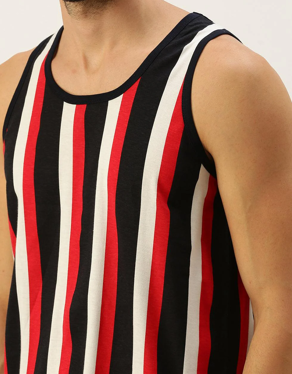 Nautical Stripes Round Neck Printed Gym Men's Vest - Image 5