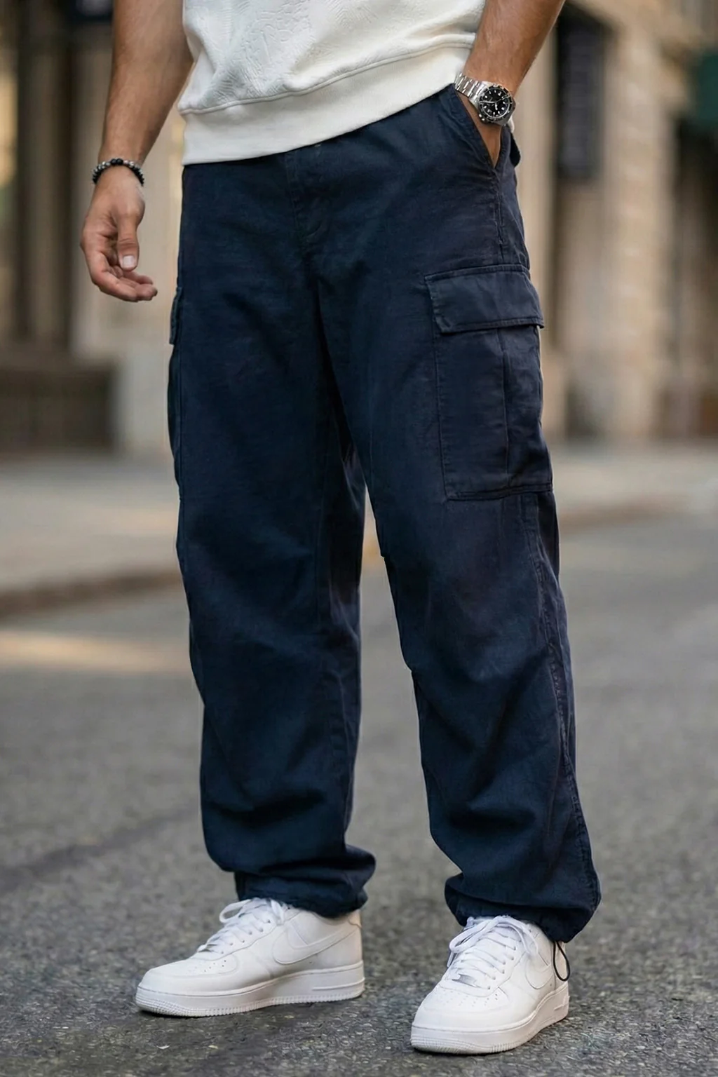 Navy 5 Pocket Woven Straight Fit Exclusive Cargo Pant With Adjustable Ankle - Image 2