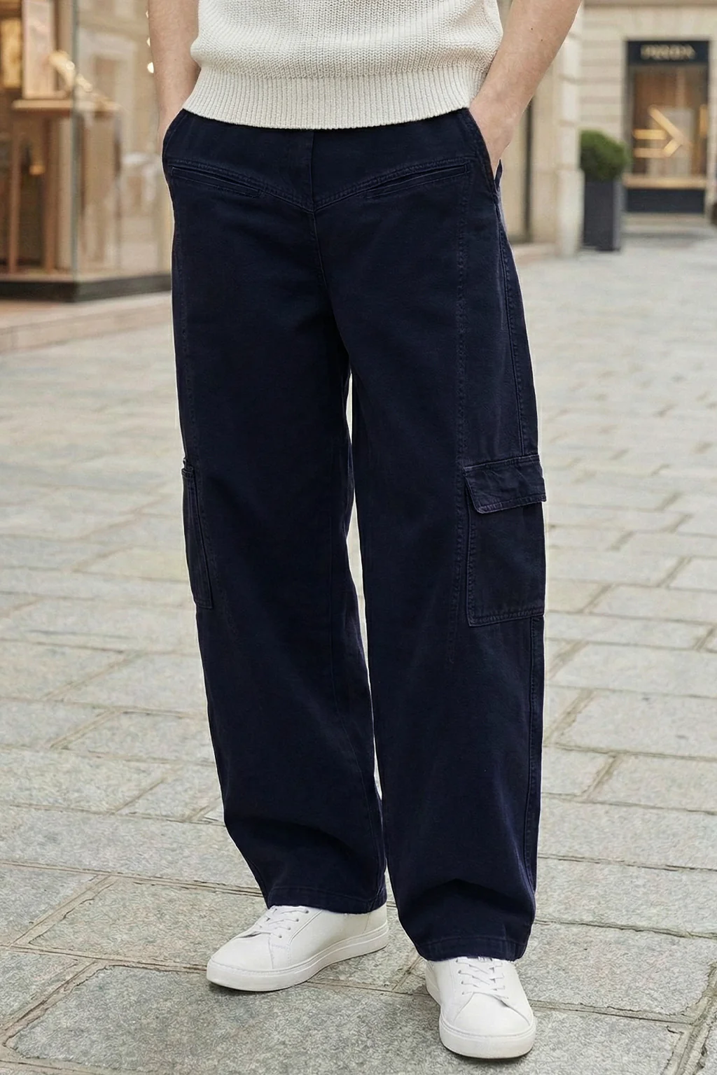Navy 8 Pocket Woven Baggy Fit Exclusive Cargo Pant - Image 2