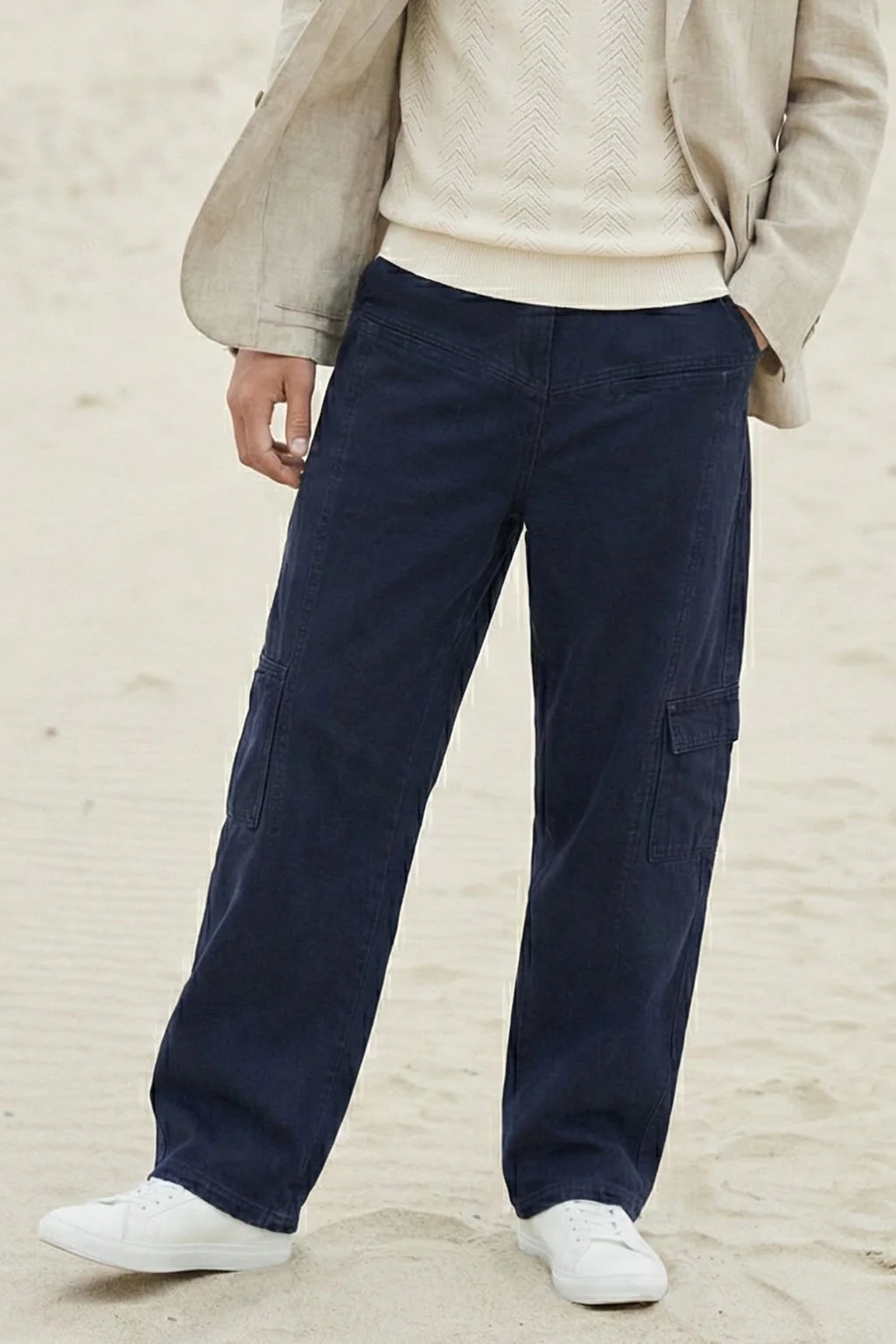 Navy 8 Pocket Woven Baggy Fit Exclusive Cargo Pant - Image 5
