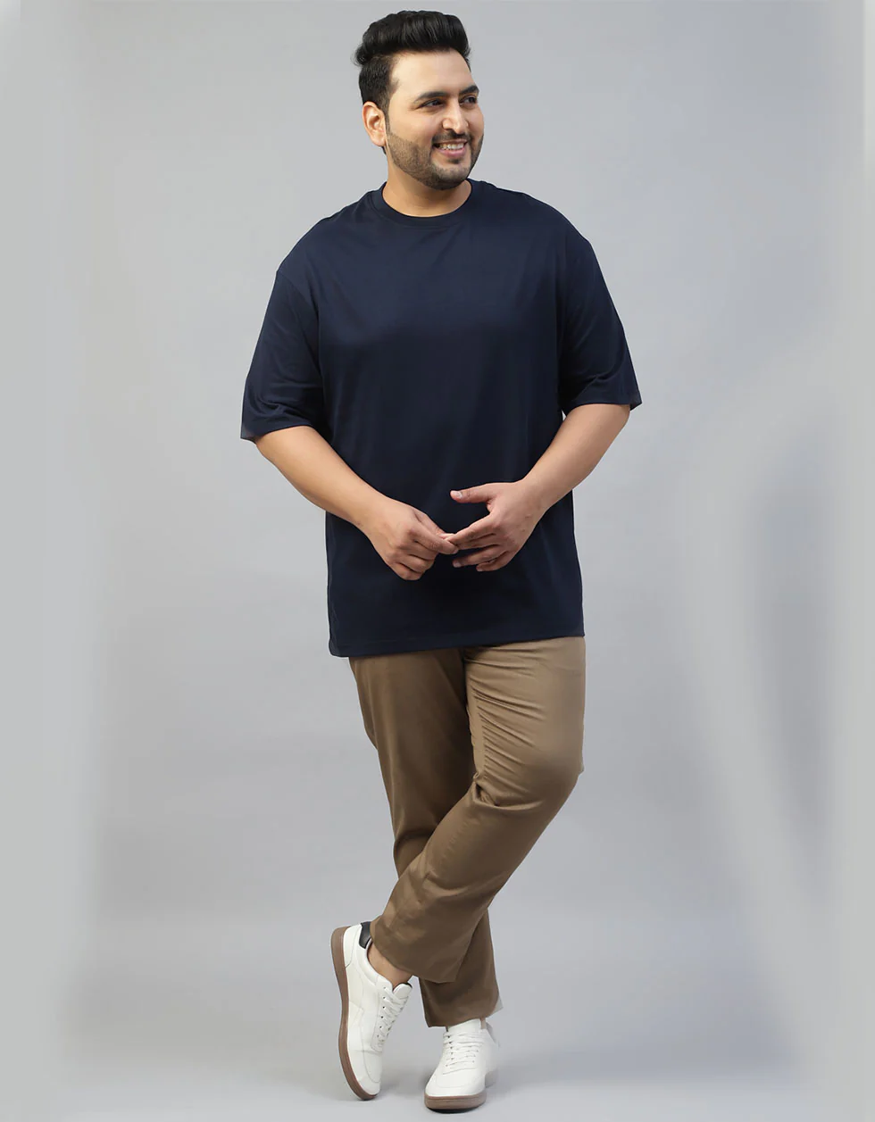 Navy Plain Plus Size T-shirt - Image 4