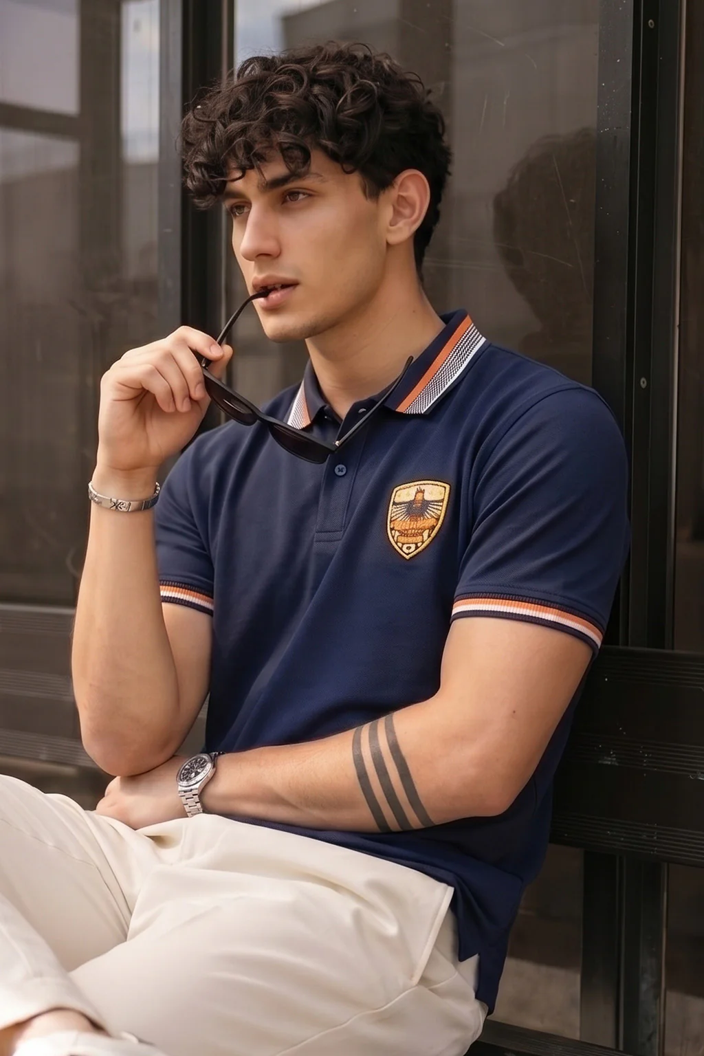 Navy Bedge Regular Fit Exclusive Pique Lycra Polo T-Shirt - Image 3