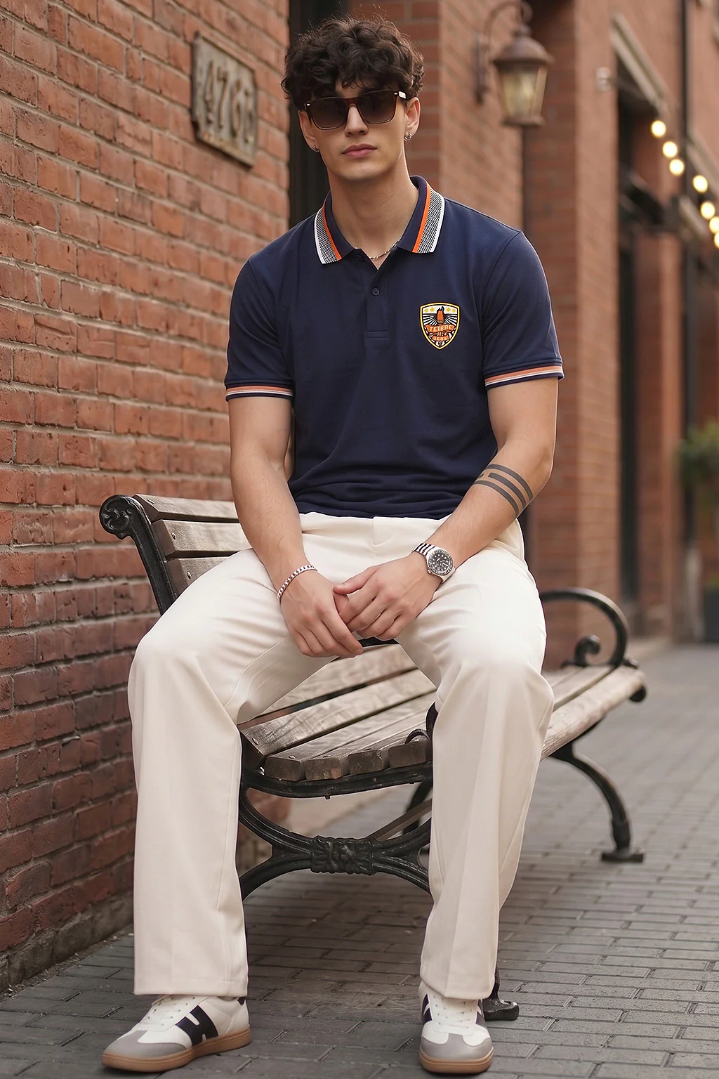 Navy Bedge Regular Fit Exclusive Pique Lycra Polo T-Shirt - Image 5