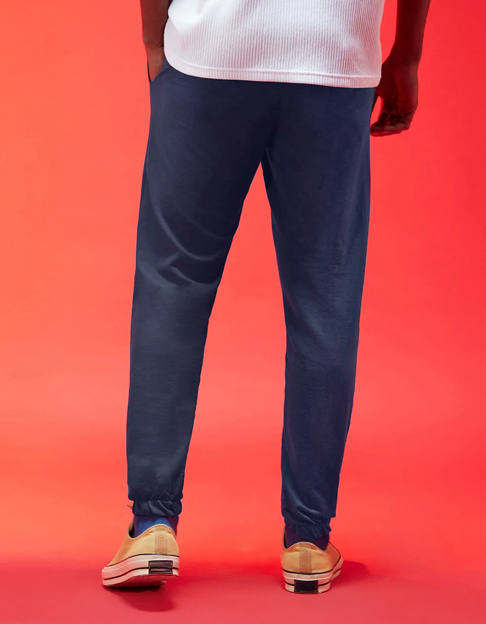 Navy Blue Solid Baggy Fit Joggers - Image 3