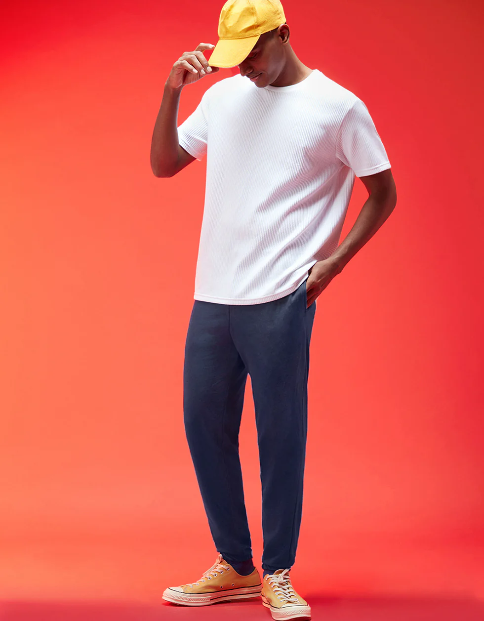 Navy Blue Solid Baggy Fit Joggers - Image 5