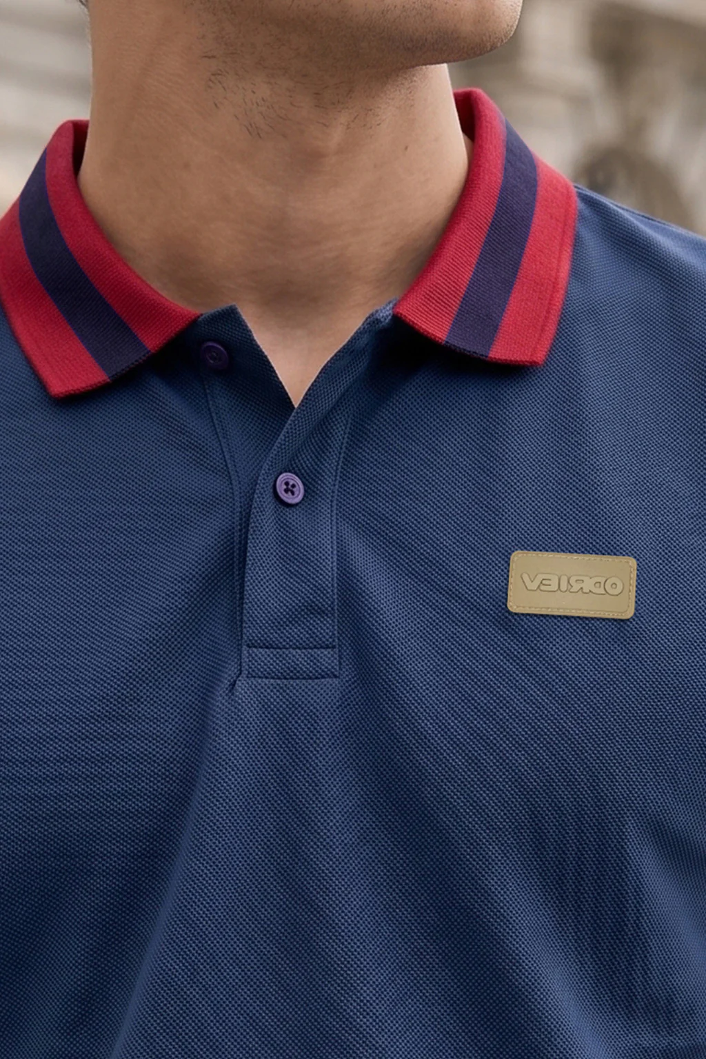 Navy Contrast Collar Regular Fit Exclusive Pique Lycra Polo T-Shirt - Image 2