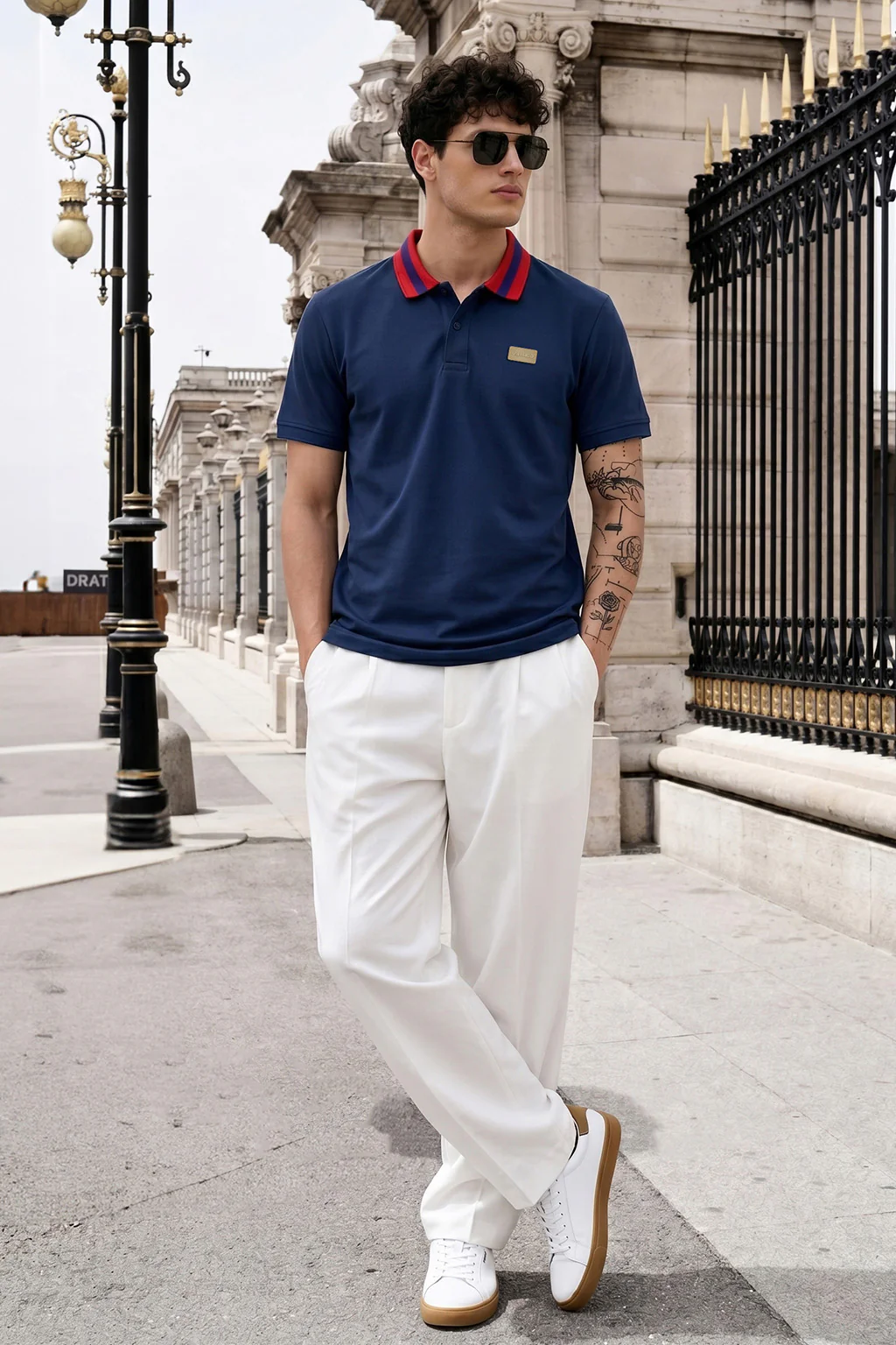 Navy Contrast Collar Regular Fit Exclusive Pique Lycra Polo T-Shirt - Image 6