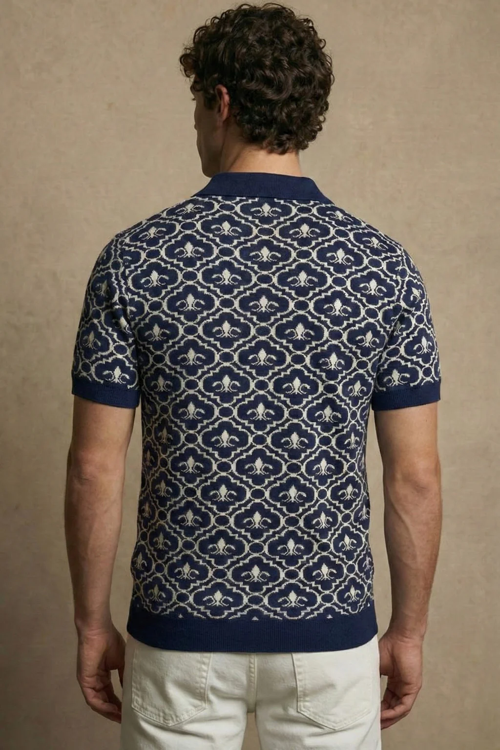 Navy Jacquard Textured Regular Fit Exclusive Polo T-Shirt - Image 3
