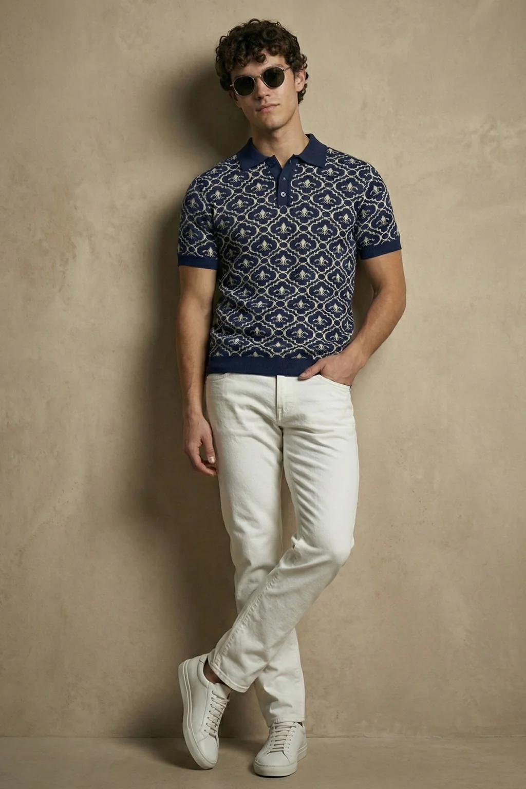 Navy Jacquard Textured Regular Fit Exclusive Polo T-Shirt - Image 4