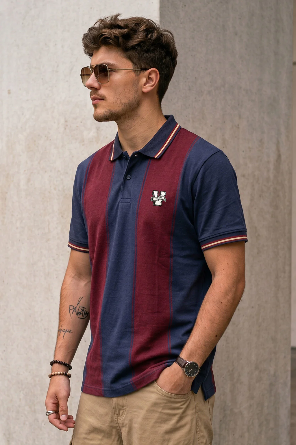 Navy Maroon Colorblock Regular Fit Exclusive Pique Lycra Polo T-Shirt - Image 3